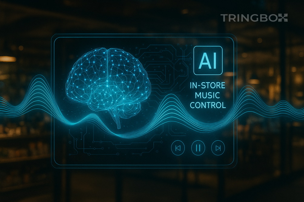 Tringbox AI music science visualization showing neural network analysis of BPM, valence and mood mapping